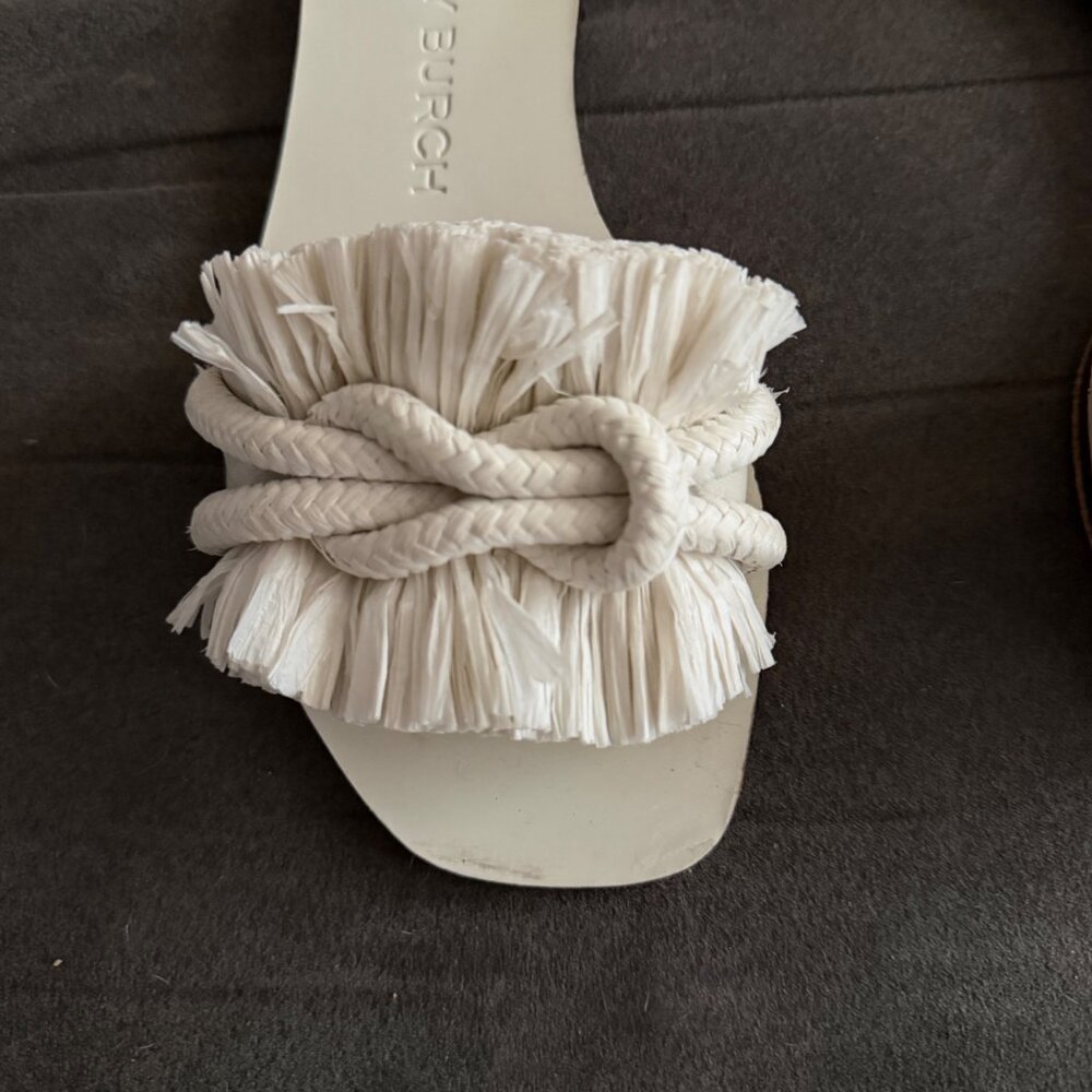 Tory Burch White Fringe Knot Leather Slide Sandals Size 7M - Picture 3 of 7